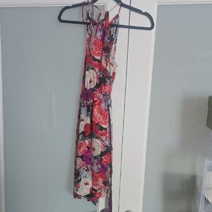 Dynamite Floral Halter Midi Dress in Black, Red and Pink